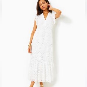 Lilly Pulitzer Klaudie Ruffle Sleeve Soiree Eyelet Midi Dress Resort White 2